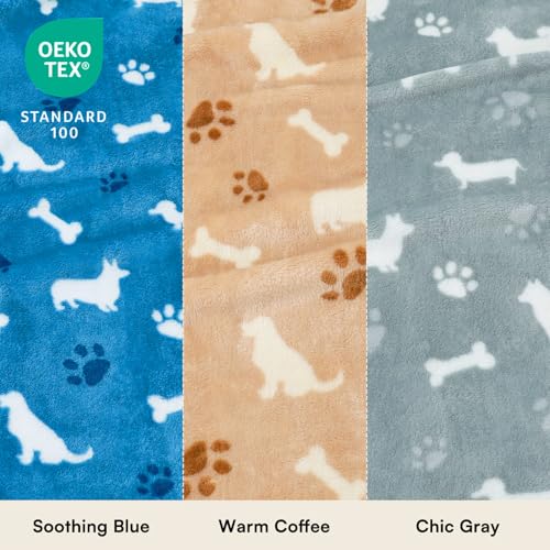 Image of Luciphia 1 Pack 3 Dog Printed Fleece Pet Blankets Washable,Soft Warm Throw Covers for Crate Couch Bed,Cozy Puppy Essentials for Dogs and Cats, Blue /Grey /Khaki, Small (23x16 inch)