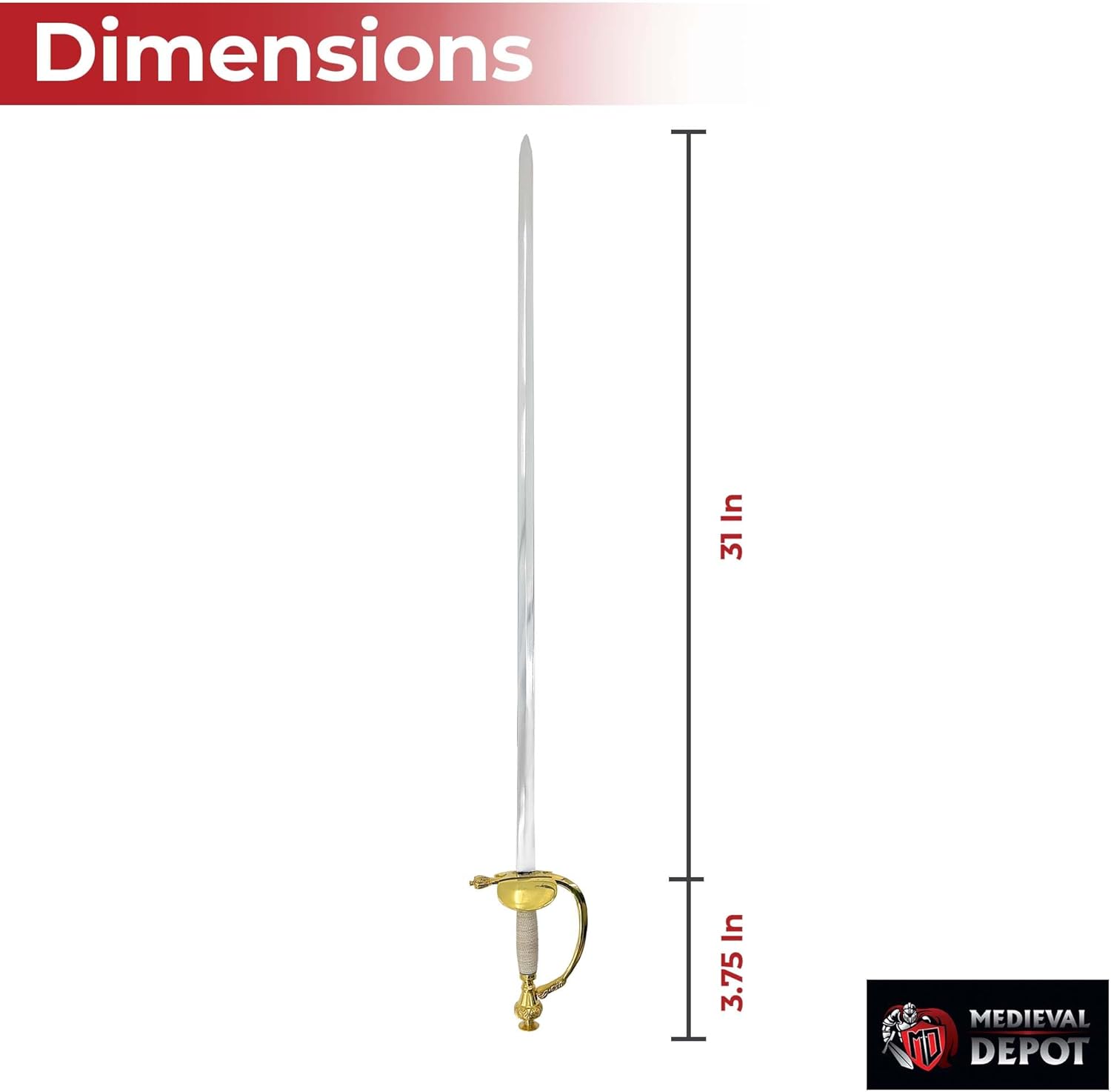 MedievalDepot British Infantry Sword 1796 Pattern Replica - Overall 37" - Metal Wire Wrapped Handle Faux Leather Scabbard - Historical Display & Reenactment