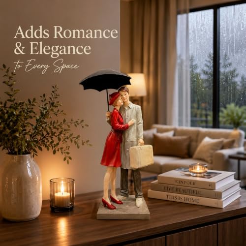Image of ARMONIA Romantic Umbrella Couple Figurine Showpiece for Home Decor| Polystone Love Statue |Elegant Sculpture for Anniversary,Valentine's Day,Wedding & Gift Items 14.9 Inches