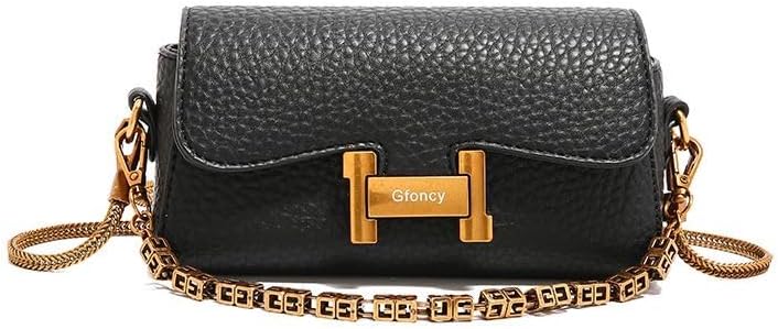 Women's Fashion Luxury PU Leather Crossbody Bag, Small Flap Shoulder Purse with Gold Chain Strap, 7.8x3.9x2.7 Inches