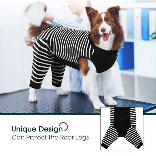 Image of Kuoser Dog Recovery Suit with Anti Licking Rear Leg Sleeve, Black M | Abdominal Dog Surgical Suit with Pants Cover Protect Wounds, Dogs Elbow Protector Soft Pet Surgery Onesie Cone Alternative