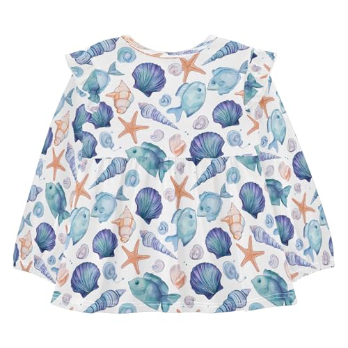 Blue Fish Starfish Girls Shirts Cotton Long Sleeve Ruffle Toddler Tee Tops2