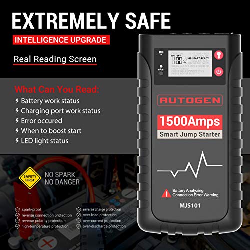 AUTOGEN 1500A 18000mAh Smart Portable Car Jump Starter (8.0L Gas & 6.0L Diesel Engines), 12V Auto Battery Booster Charger, Power Pack Jumper Box Pack for Trucks SUV, LCD Display - Thumbnail 7