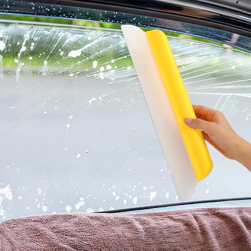 Image of 4 Pack 14 inch Car Drying Squeegee Longer Silicone Automotive Water Wiper Flexible Auto T-Bar Rubber Blade for Car Windshield Glass Window Bathroom Shower Squeegees Wash Tool (Yellow)
