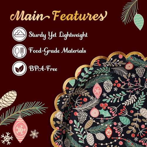 Image of Confettiville Christmas Paper Plates, 50-Count Disposable Christmas Dinner Plates, Scalloped Gold, Party Supplies