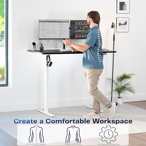 Image of VIVO Black 60 x 30 in Standing Desk, DESK-KIT-1W6B-30 | Electric, Holds 220 lbs, Sit Stand, Height Adjustable, Extra Deep Table Top, Memory Presets, 1B Series, White Frame