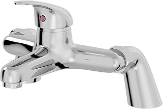 Essentials Bathroom Bath Filler Mixer Tap Deck Mounted Round Single Lever Handle for Bathtub Modern, Chrome
