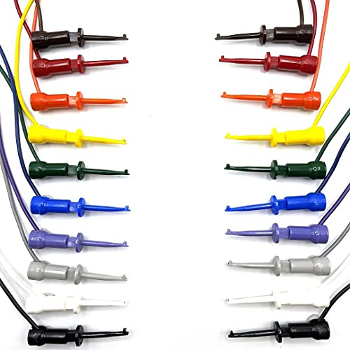 Image of E-Z-HOOK Micro-Hook 12 inch Test Lead Jumper (22 AWG PVC - 12 inch Long) - Set of 10: Assorted Colors (204XM-12-S)