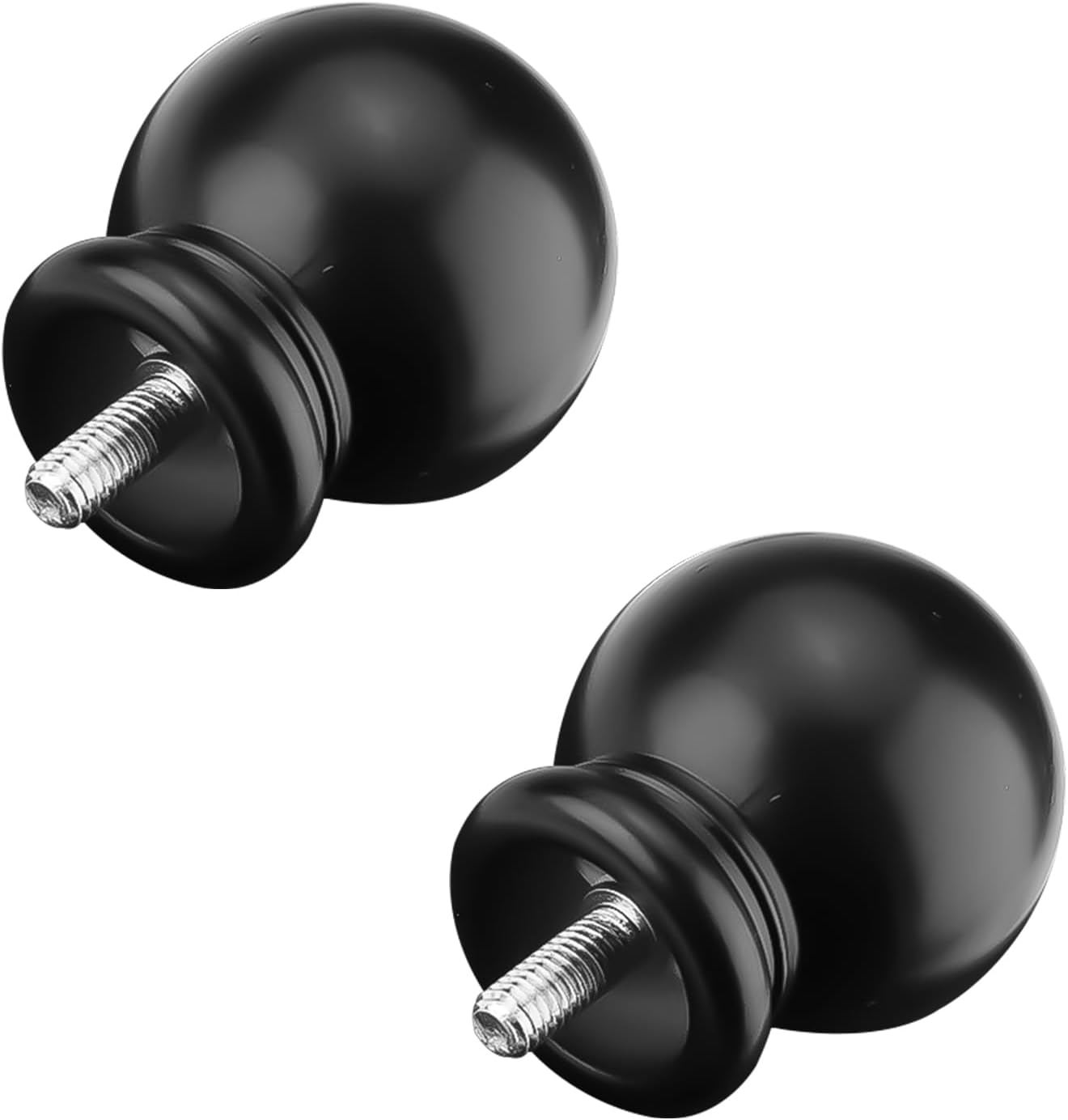 Yitexin 2 Pieces Black Round Curtain Rod Finials with M5 Screws, Screw on Curtain Rod End Caps, Plastic End Cap Replacement Finials for Bedroom Living Room Drapery (2Pcs)