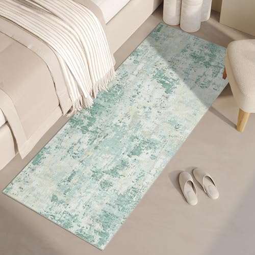 ROYHOME Modern Abstract 2x8 Runner Rug Washable Non Slip, Green