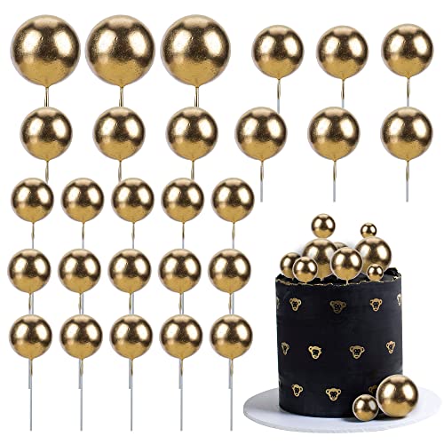 Gyufise 30Pcs Mini Balloon Cake Topper Foam Ball Cake Picks Cupcake Faux Pearl Balls DIY Cake Insert Topper Decoration for Anniversary Graduation Birthday Party Baby Shower Gold