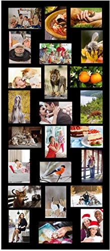 Adeco Decorative Black Wood Wall Hanging Picture Photo Frame, 24 Openings of 4x6" Each