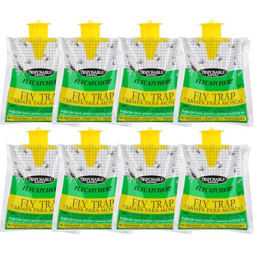 Fly Trap Bags 8 Pack Outdoor Hanging - Disposable Fly Catcher Mess-Free Bug Bags for Yard Garden Farm & Horse Ranch