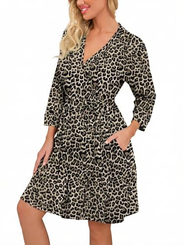 Image of PrinStory Womens Robe Lightweight Short Knit Bathrobe Soft Ladies Sleepwear with Pockets
