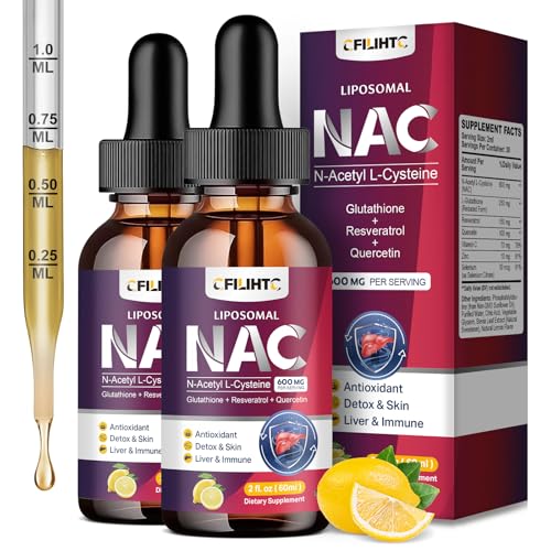 Image of Liposomal Liquid NAC Supplement N-Acetyl Cysteine Drops, N Acetyl Cysteine 600mg with Glutathione, Resveratrol & Zinc for Adults & Kids Liver Lung Antioxidant Immune & Skin Health, Lemon 4 Fl Oz