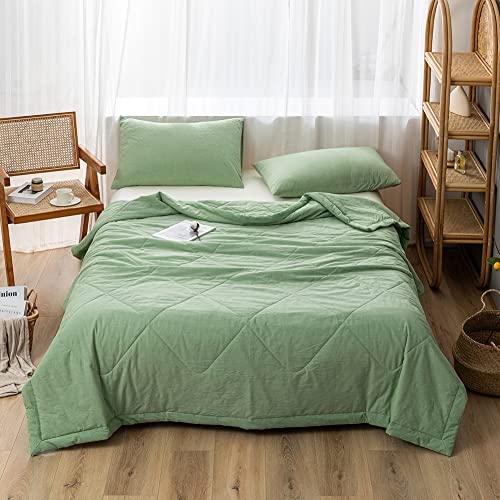 NTCOCO Summer Lightweight Comforter Set,Thin Quilt,100% Washed Cotton,Machine Washable,Soft Comfy Breathable Can Sleep Naked(Queen,Apple Green - image 2