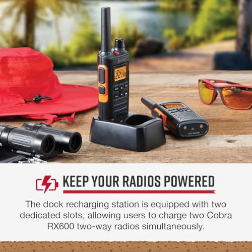 Image of Cobra RX600 Dock Charging Station for 2 Walkie Talkies with UBS Charging Cable - Dual Desktop Portable Charger, Compatible with RX680, RX685 and Trailblazer 450 Two Way Radio Models