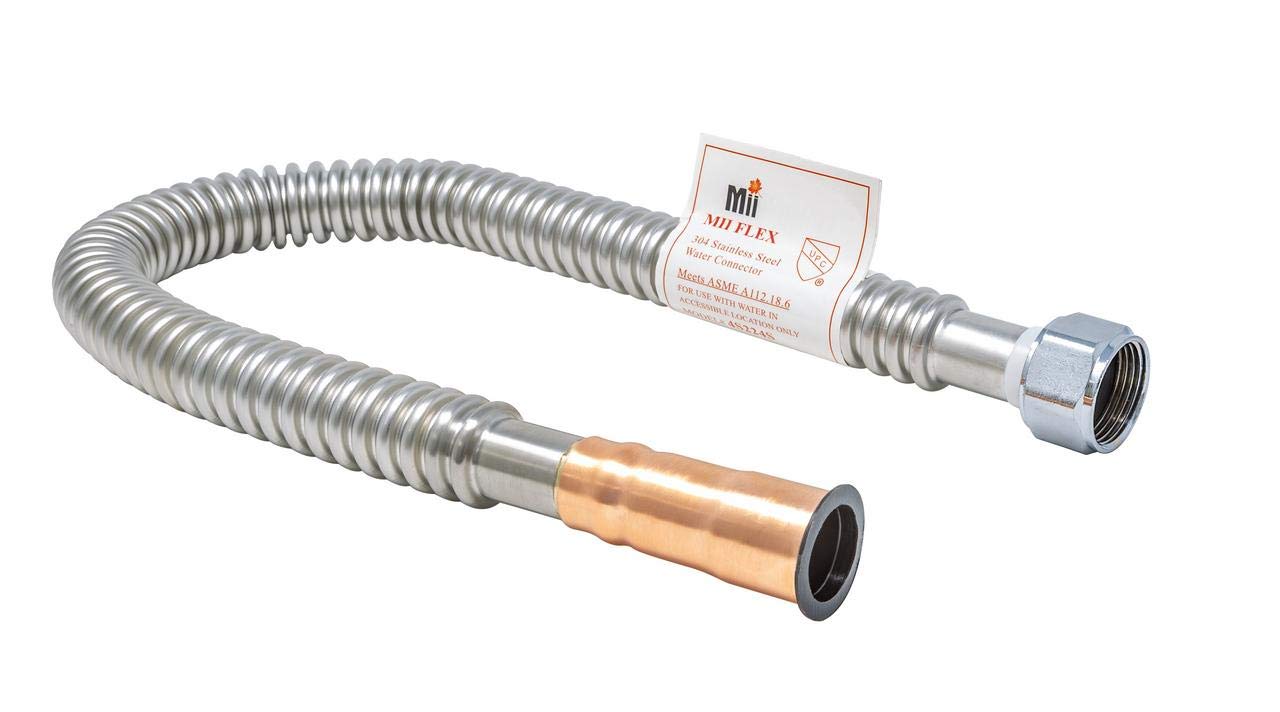 MIIFLEX 3/4 inch FIP x 3/4 inch Copper, 24 inch Length Lead Free Stainless Steel Corrugated FLEX Connector, Water Heater Connector (Click in for more size options) 3/4'' x 3/4'', FIP x Solder