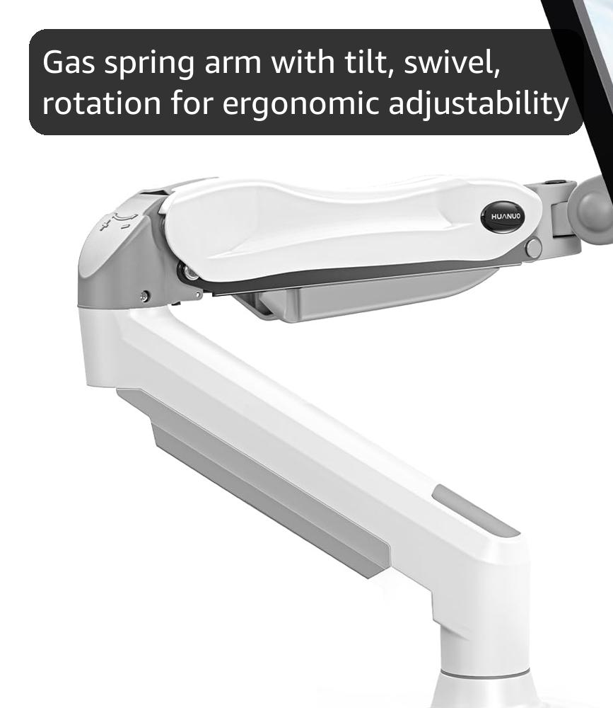 HUANUO Single Monitor Mount, 13 to 32 Inch Gas Spring Monitor Arm, Adjustable Stand, Vesa Mount with Clamp and Grommet Base - Fits 4.4 to 19.8lbs LCD Computer Monitors