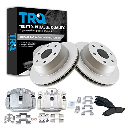 Image of TRQ Rear Brake Pad and Rotor Set Ceramic G Coated Vented Rotors Calipers
