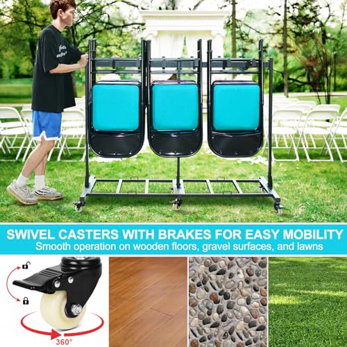 Image of Folding Chair Cart Holds 42 Chairs, 500-lb Capacity Heavy-Duty Folding Chair Rack with Locking Rubber Wheels for Churches, Banquets, and Weddings