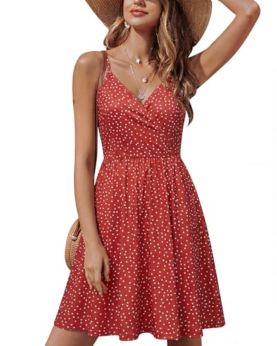Image of STYLEWORD Womens Sundress Summer Floral Wrap V Neck Backless A-Line Casual Beach Midi Dress