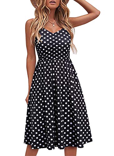 Image of YATHON Casual Dresses for Women Sleeveless Cotton Summer Beach Dress A Line Spaghetti Strap Sundresses with Pockets