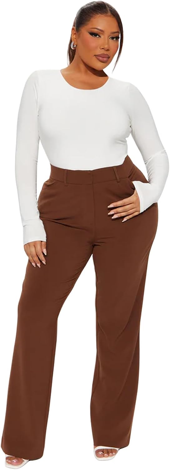 Work Dress Pants for Women Wrinkle Resistant Cotton Blend Office Slacks Tailored Slit Fit Business Trousers