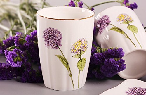 Jruf Dandelion Love Ceramic 5 Piece Set Of Bathroom Accessories, Including Decorative Countertop Soap Box, Toothbrush Holder, Tumbler, Lotion Dispenser, Gift Box (Purple) #TOP7
