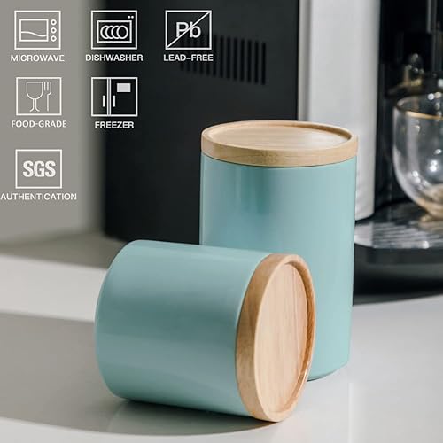 Miniatura 2 de Sweejar Kitchen Canisters - Tarro de cerámica para almacenar alimentos, recipientes apilables con tapa de madera hermética para servir café molido,