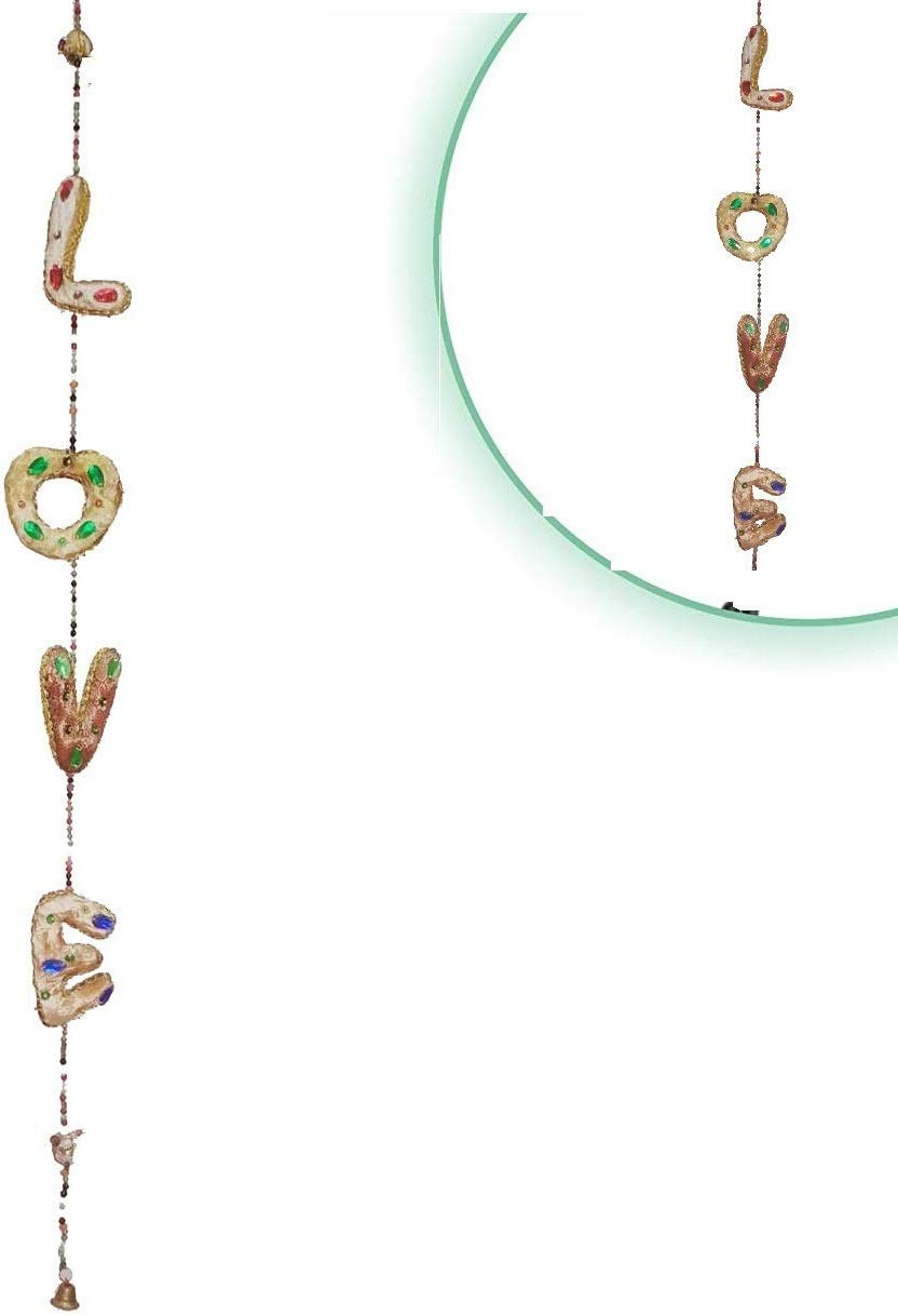 Anupam Enterprise HandicraftsHandmade Multicolor Home & Room Decorative “Love” String Wall & Door Hangings with Beads & Brass Bell for Home Decoration & Gifting Purpose