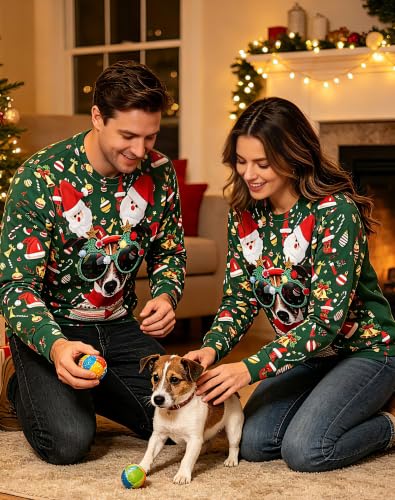 Dog in Novelty Glasses All-Over Print Christmas Sweatshirt - Image 5