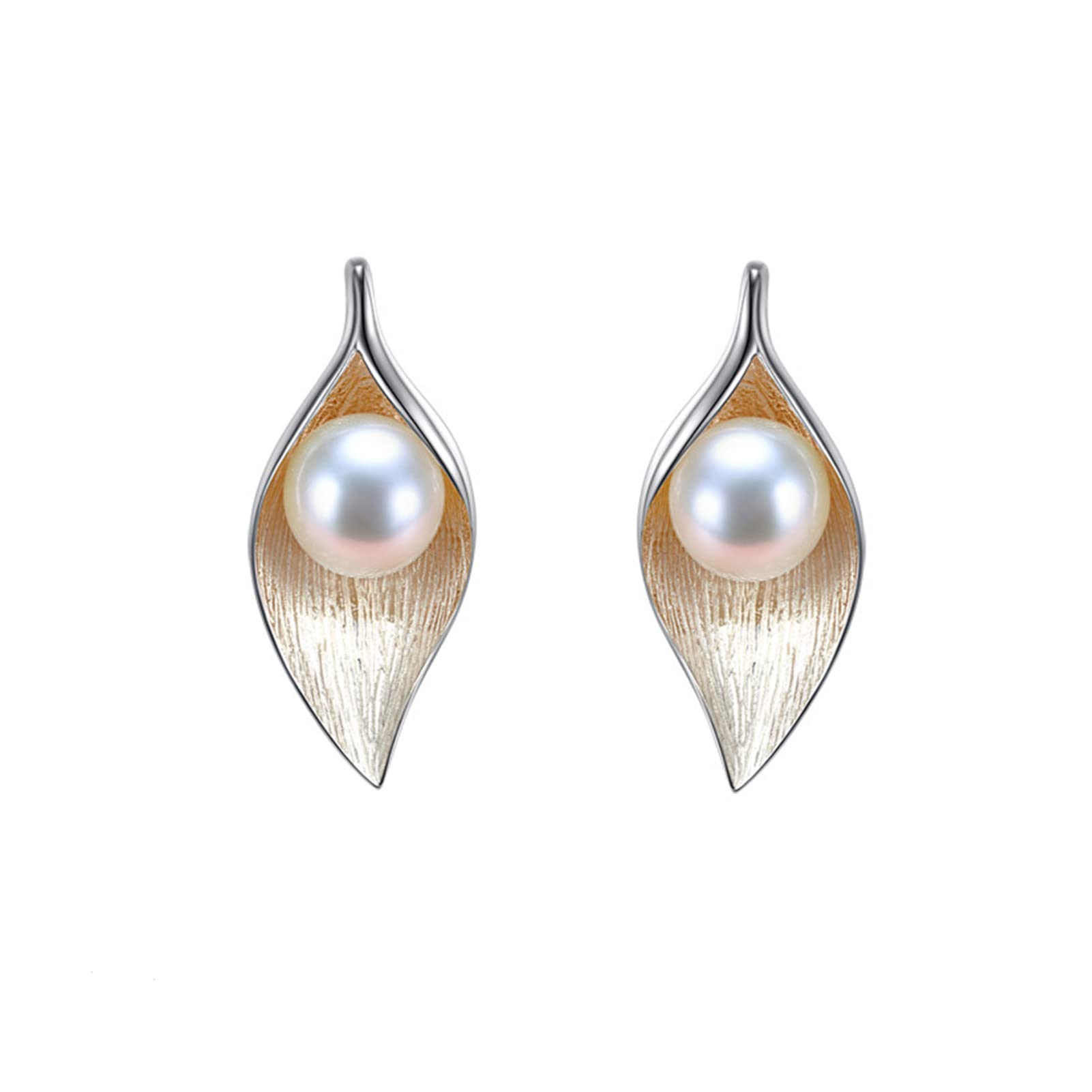 H'Helen Pendientes Hoja De Plata De Ley S925 Perlas Cultivadas De Agua Dulce Mujer Infantil Regalo madre - H'Helen