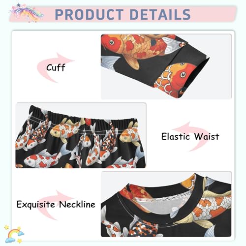 Pajama Sets Long Sleeve Koi Fish on Black Soft Comfy Sleepwear 2 Piece PJS 3-8T4