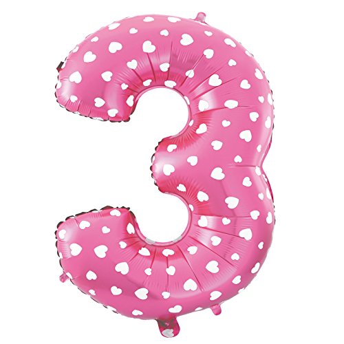 Palloncino Numero 3 Rosa Metallizzato con Cuori