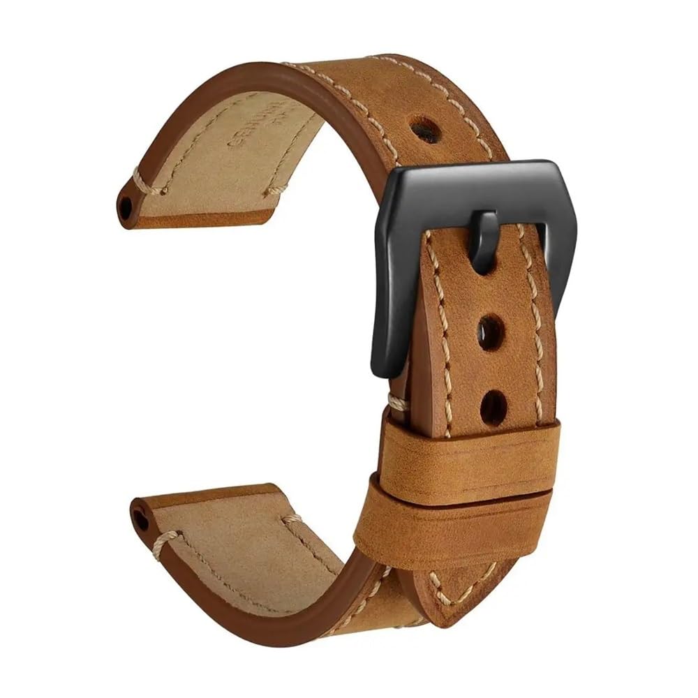 Bracelet de Montre en Cuir et Daim Marron 18 mm, 20 mm, 22 mm, 24 mm, Bracelet Vintage, Boucle en Acier Inoxydable(Light Brown-Black)