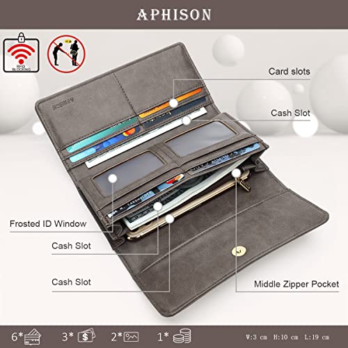 Image of APHISON Ladies Soft Leather RFID Long Wallet Trifold Clutch Purse Credit Card Holder Case for Women With Gift Box
