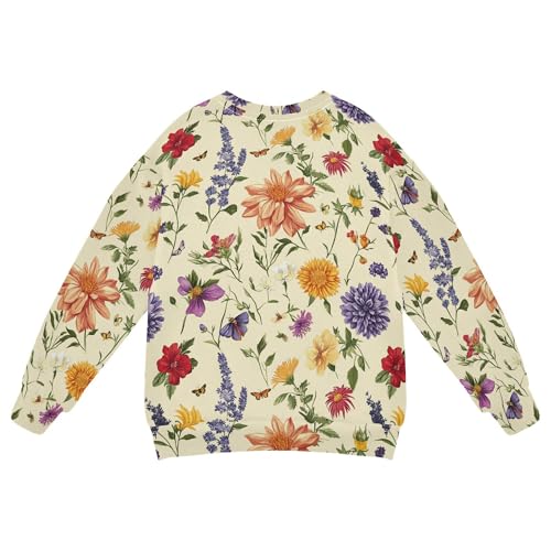 JUNZAN Fall Flowers Lavender Butterflies Beige Big Boys Hoodie Sweatshirt Long Sleeve Boys Sweat Shirt Athletic 4T2
