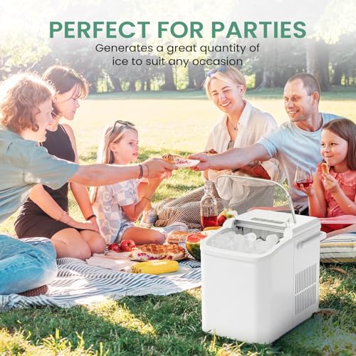 Image of NEWBULIG Ice Makers Countertop with Handle, Portable Ice Machine, 9 Bullet Ice Cubes in 6 Mins, 26lbs in 24Hrs, Auto-Cleaning, with Basket and Scoop, for Home, Kitchen, RV, Camping,Light White