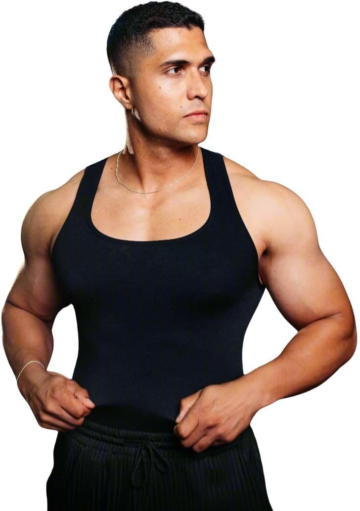INSHAPE Men’s Compression Shirt Slimming Shapewear Tank – Chest & Abdomen Control Undershirt for Gynecomastia