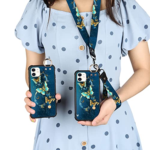Kanghar Compatible With Iphone 11 Case Blue Butterfly Shell Wrist Strap Lanyard Cover For Apple Iphone 11 6.1 Inch #TOP2