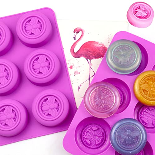 2 Moldes de Jabón de Silicona de Abeja, Molde Redondo De Silicona Para Jabón, Molde Para Jabón de Abeja 3D de 6 Cavidades, Molde Pasteles, Galletas, Chocolate, Bandeja para Cubitos de Hielo