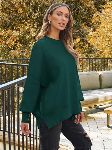Image of LILLUSORY Women's Oversized Batwing Sweaters 2026 Fall Outfits Trendy Crewneck Knit Side Slit Fashion Pullover Tops