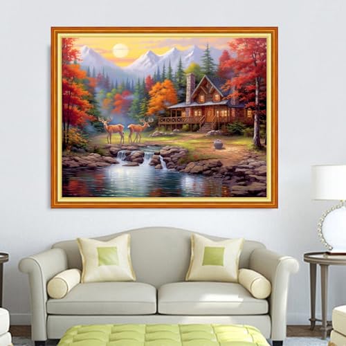 Image of DMCVIVR Stamped Cross Stitch Kits for Adults Beginners Embroidery Kits 11CT Needlepoint Kits Cross Stitch Patterns Embroidery Patterns-Lucky Deer 16x20 inch, Handicrafts 15