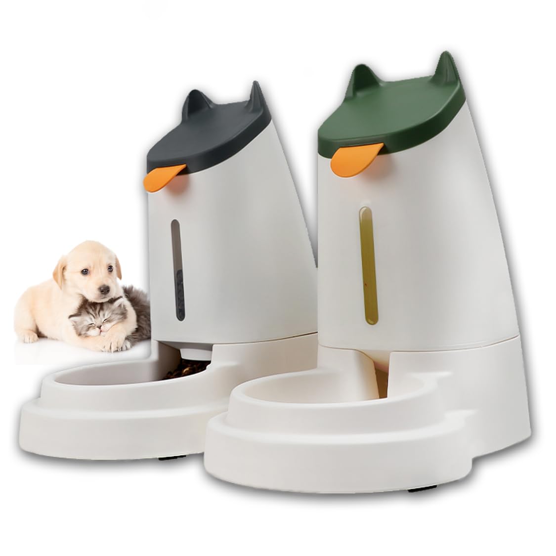 Bebedero Gatos Perro, Comedero Gatos Perro, Dispensador automatico Mascotas, 3.4L c/u. Color Antracita, Pack 2 Unidades