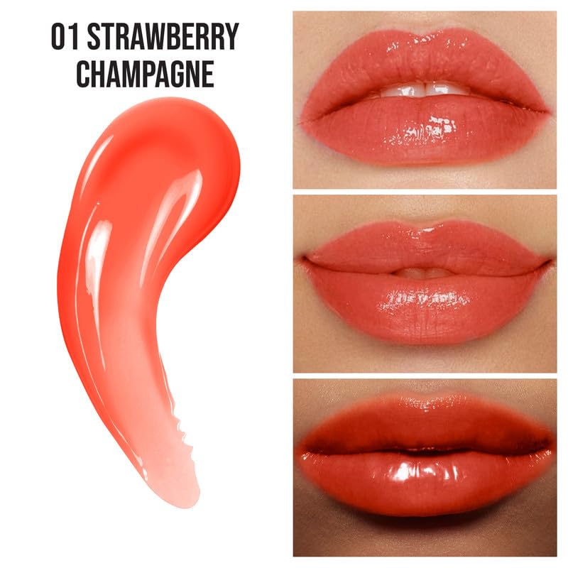 Image of INSIGHT Peptide Infused Lip Oil | Glossy Finish | Sheer Coverage | Infused With Ginger Seed Oil | Hydrated & Plump Lips| Long-Lasting |Strawberry Champagne -4.5g (Pack of 2)