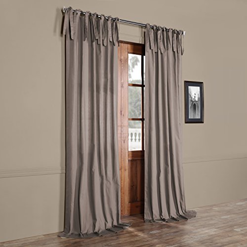 Image of HPD Half Price Drapes Solid Tie Top Cotton Curtains 108 Inches Long (1 Panel) Luxury Light Filtering Curtains for Living Room, Modern Semi Sheer Curtain for Bedroom, 50W X 108L, Millstone Gray