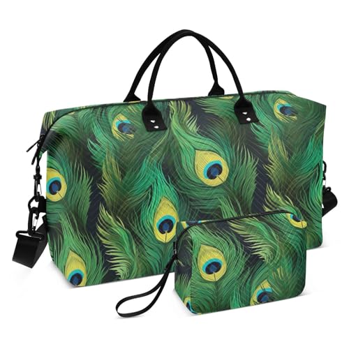 Generic Peacock Feathers Green Travel Duffle Bag Duffel Bags Gym Bag Carry On Duffle Bag with Toiletry Large Overnight Bags Luggage Weekender Bag for Women Men Adults Airplanes Ttrip Yoga Sports