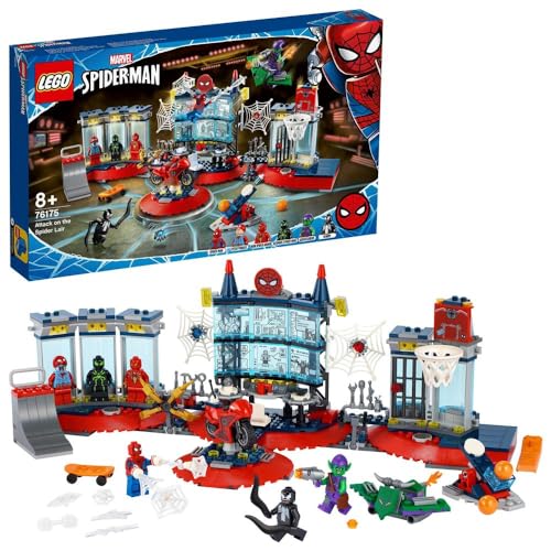 Image of LEGO Marvel Spider-Man Attack on The Spider Lair 76175 - Juguete de construccion Genial, con la sede de Spider-Man; incluye Spider-Man, Goblin Verde y Minifiguras Venom, Nuevo 2021 (466 piezas)