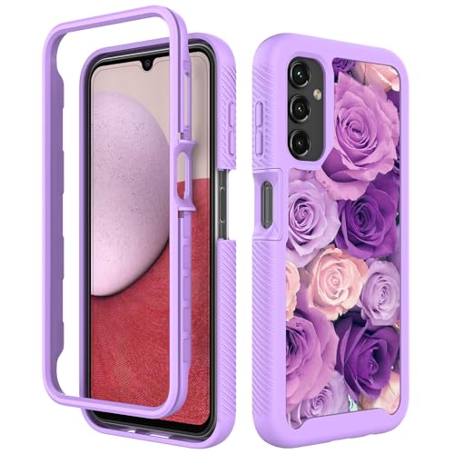 Case for Samsung Galaxy A14 5G Purple Roses Cover for Samsung A14 Heavy Duty Galaxy A14 4G LTE Cases Rugged Shockproof Protective Phone Case for Samsung 14a 5G
